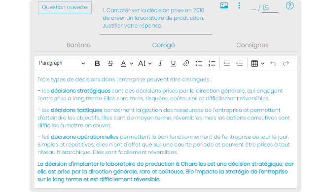 Consignes de correction, barème et corrigé directement sur le sujet