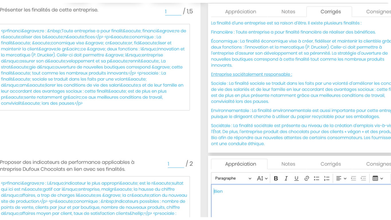 Barème de points, note, commentaire et corrigé disponibles directement sur Evaluo